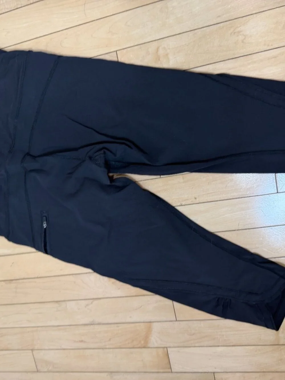 LULULEMON Black Cropped Running Tights Leggings Size 8 Gathered Leg